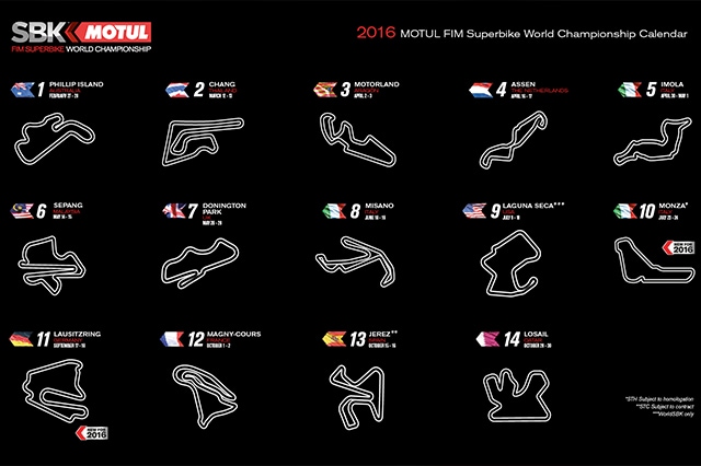 SBK, il calendario 2016