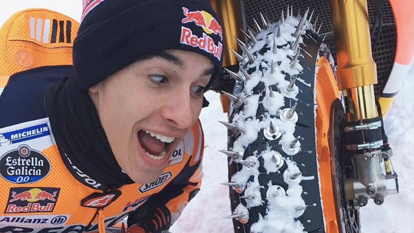 Marc Marquez sulla neve con la Honda MotoGP