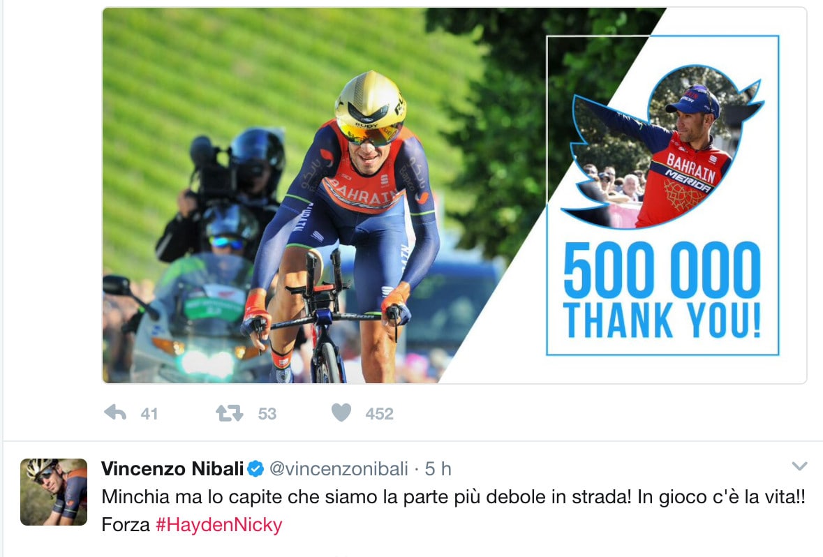 Da Nibali a Biaggi, tutti digitano #GoNicky