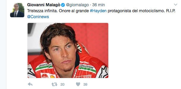 Hayden, i messaggi dai social e lo speciale su Sky