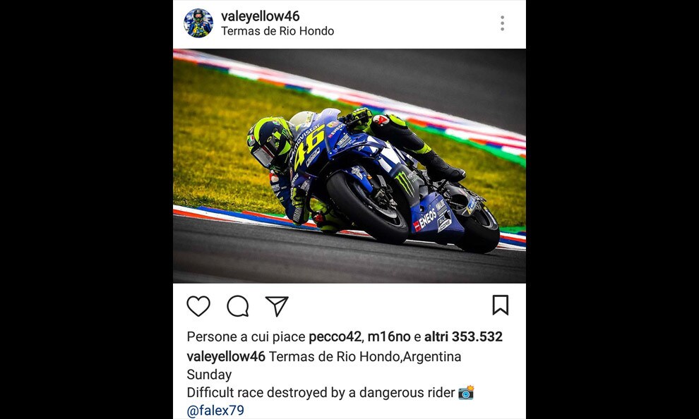 Rossi sui social: ‘Gara difficile distrutta da un pilota pericoloso’