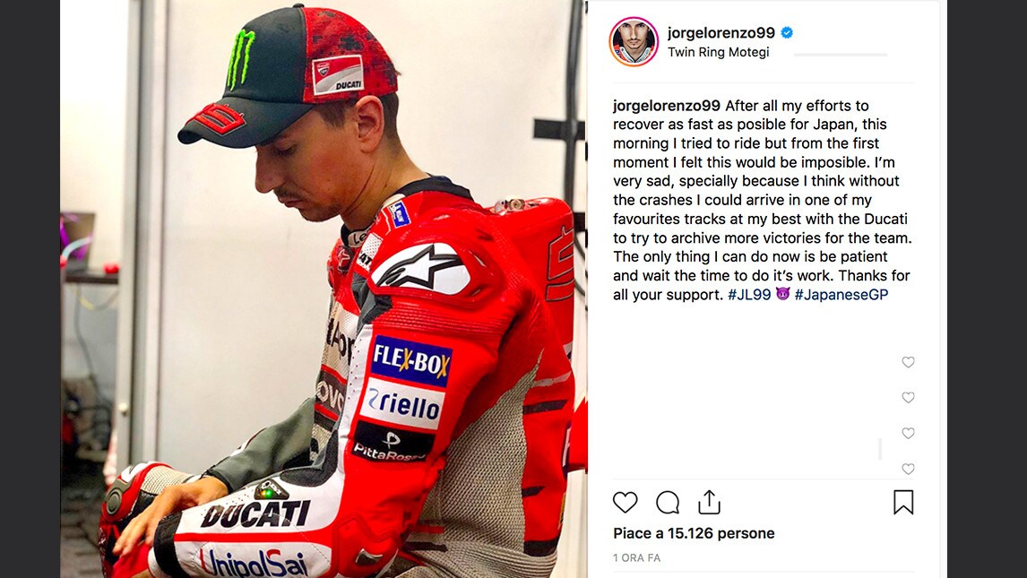MotoGP Giappone, Lorenzo getta la spugna