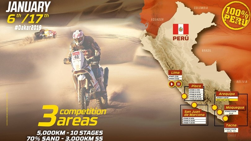 Dakar 2019, si parte il 6 gennaio. Ecco le tappe