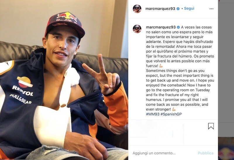 MotoGP, Marquez rassicura: “Tornerò più forte di prima!”