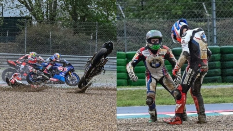 SBK Magny-Cours, strike BMW in Gara 1: le FOTO dell'incidente al via