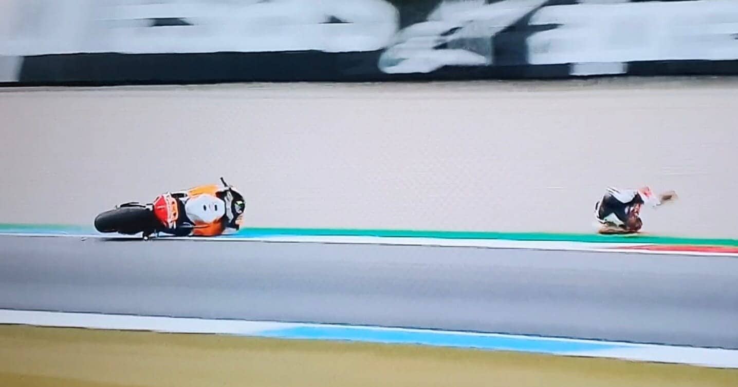 MotoGP Olanda: il terribile highside di Marc Marquez