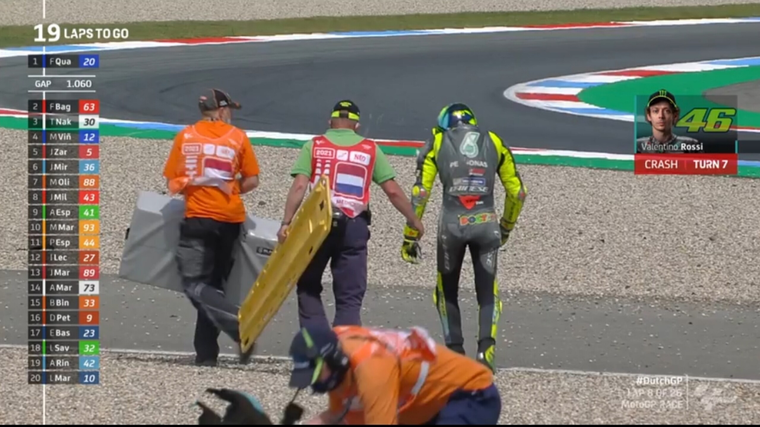MotoGP Olanda: Valentino Rossi, una caduta che sa di addio