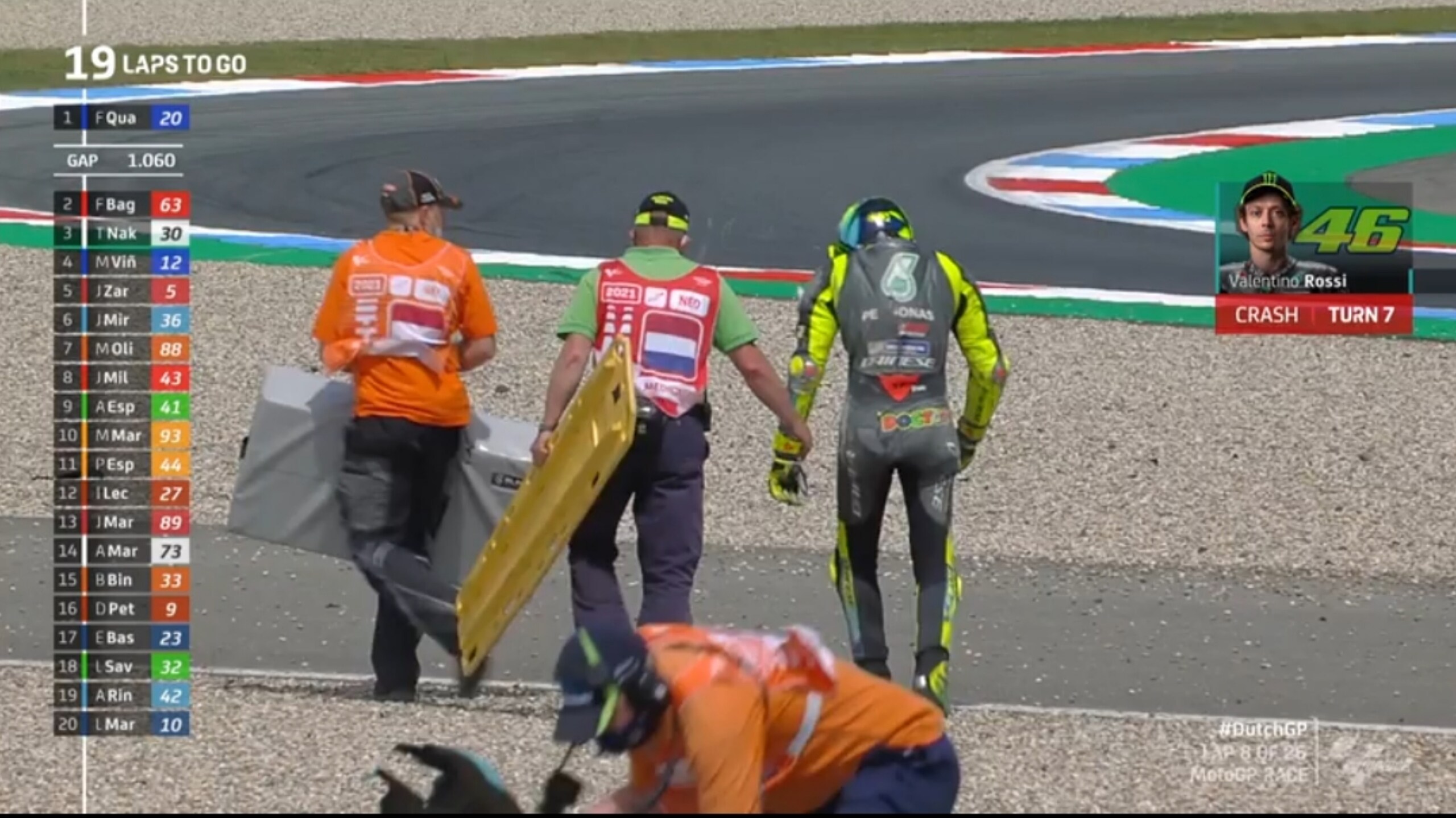 MotoGP Olanda: Valentino Rossi, una caduta che sa di addio