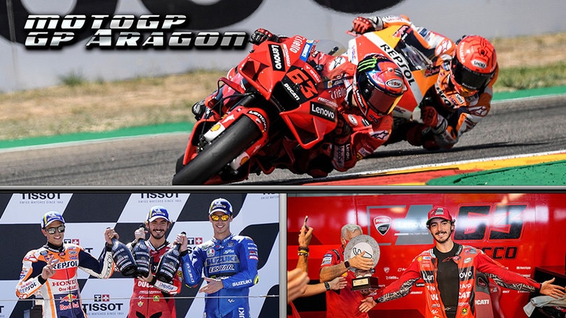 MotoGP, Marquez vede Rosso: Bagnaia vince ad Aragon
