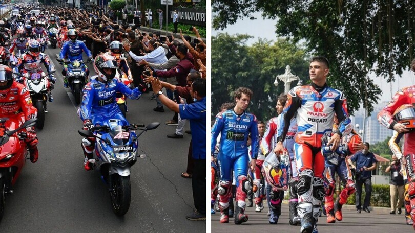 I piloti MotoGP in giro per Jakarta, ecco le immagini della parata