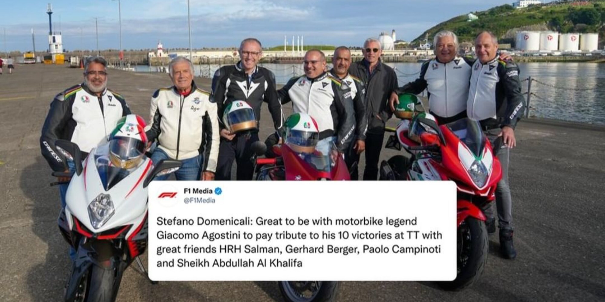 Stefano Domenicali e Giacomo Agostini in moto al Tourist Trophy