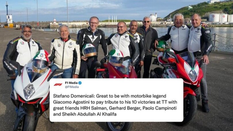Stefano Domenicali e Giacomo Agostini in moto al Tourist Trophy