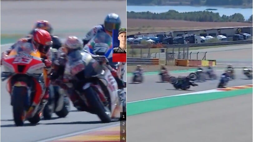 MotoGP Aragon: la sequenza delle cadute di Quartararo e Nakagami