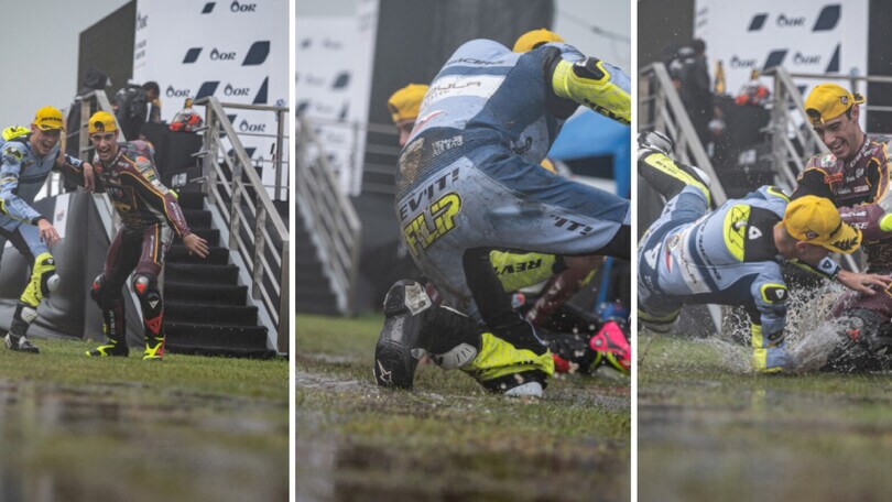 GP Thailandia: Tony Arbolino & Co festeggiano tuffandosi... Nel fango!