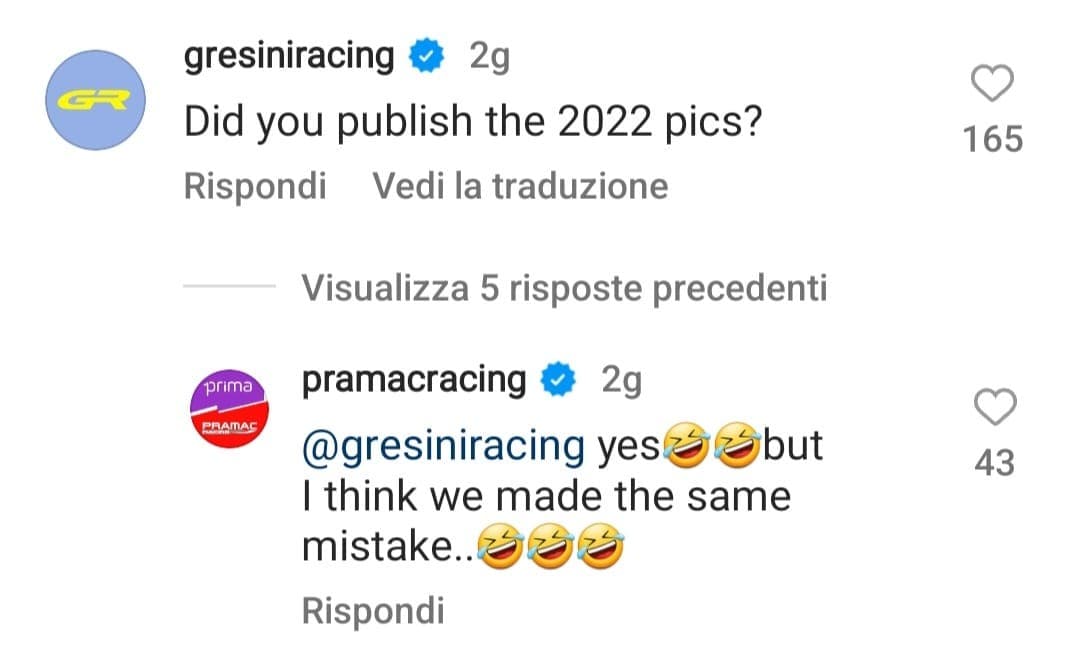 Gresini ironizza sul look delle Ducati Pramac: “Sono le foto del 2022?”