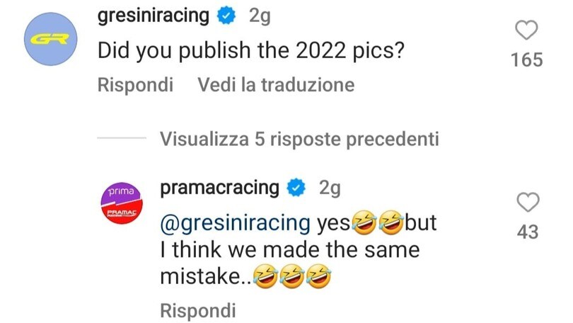 Gresini ironizza sul look delle Ducati Pramac: “Sono le foto del 2022?”
