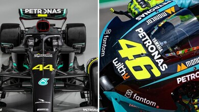 F1, MotoGP: i colori di Valentino Rossi sulla Mercedes W14 di Hamilton FOTO