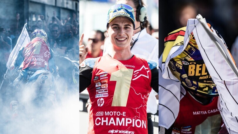 MotoE: Mattia Casadei, le foto della festa iridata a Misano