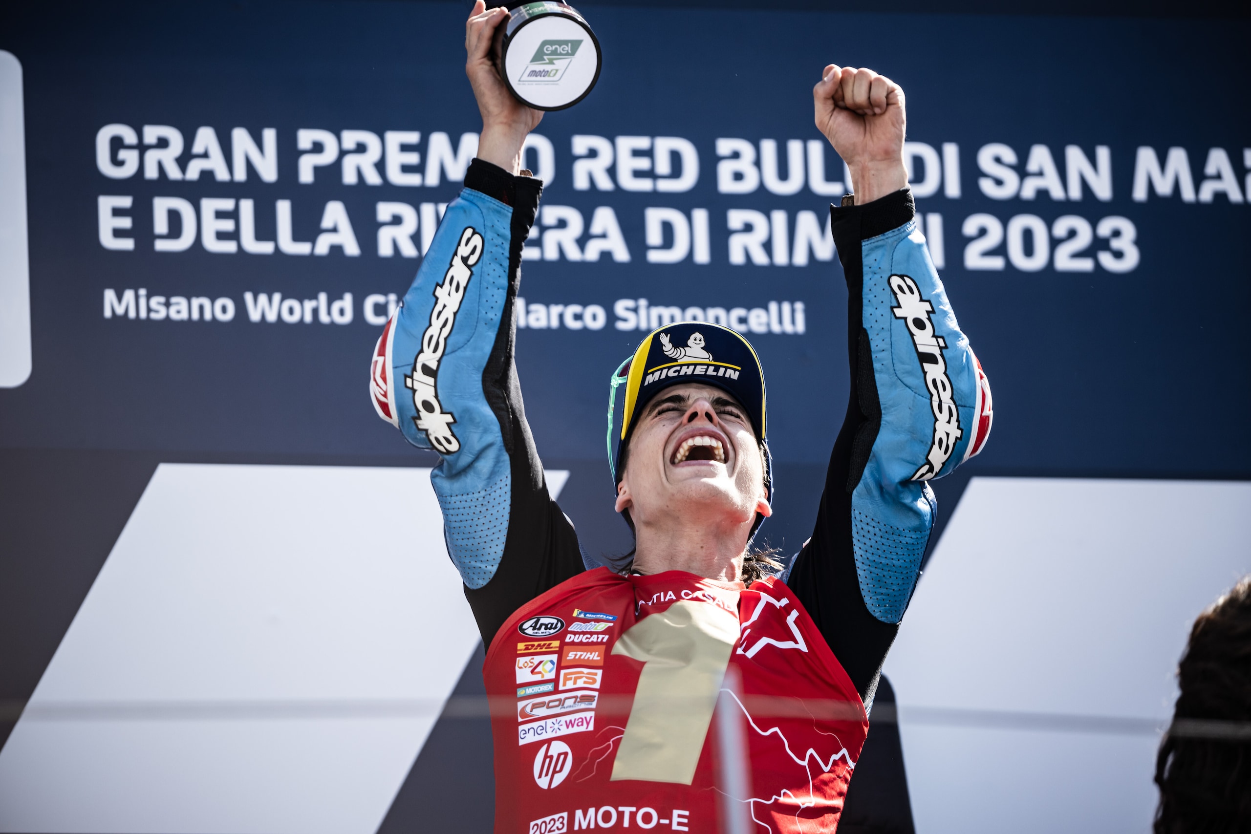 MotoE: Mattia Casadei, le foto della festa iridata a Misano