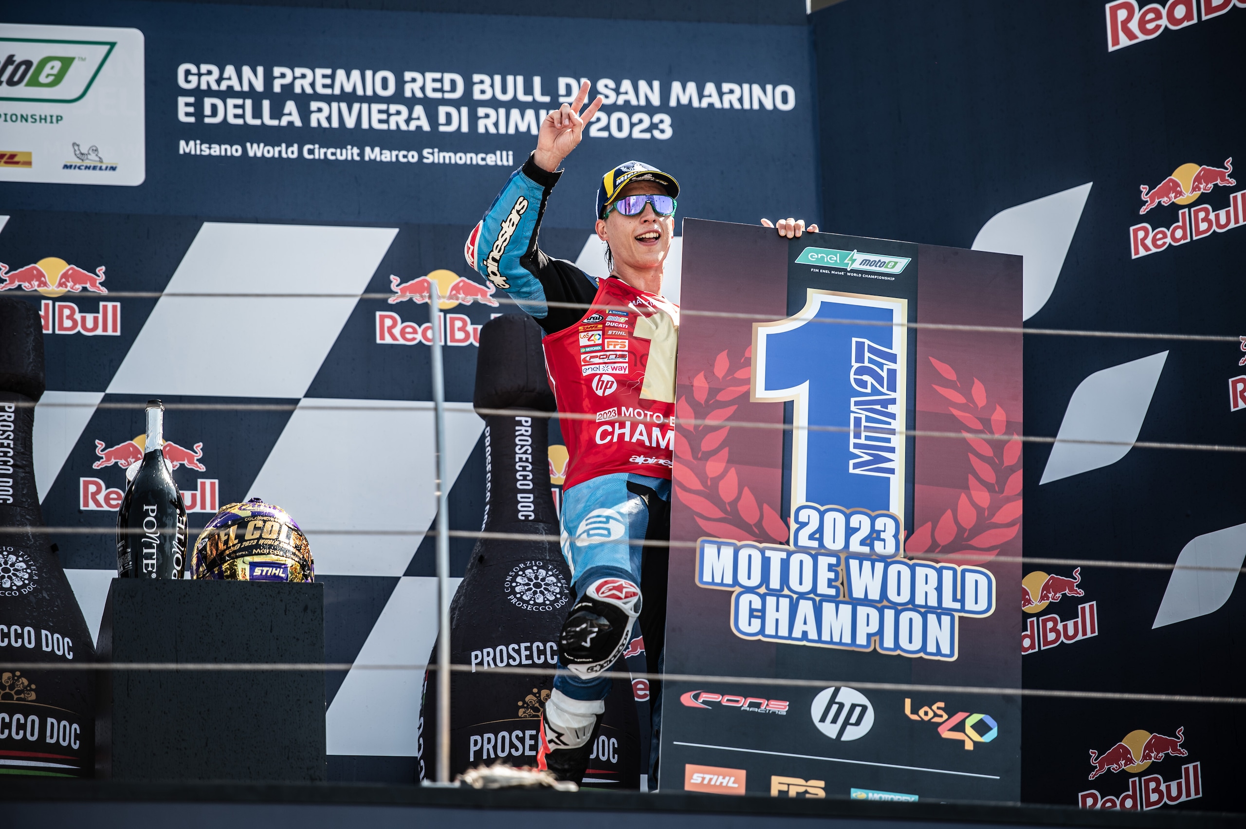 MotoE: Mattia Casadei, le foto della festa iridata a Misano