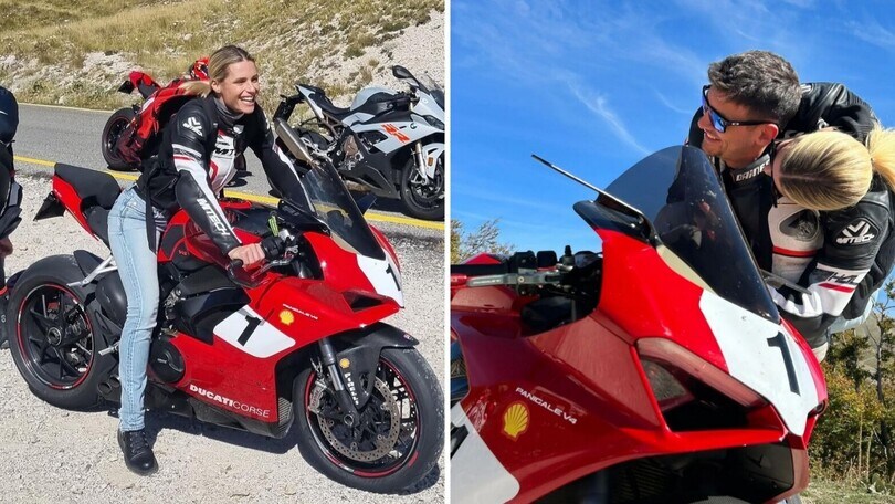 Michelle Hunziker, foto di passione in sella alla Ducati Panigale