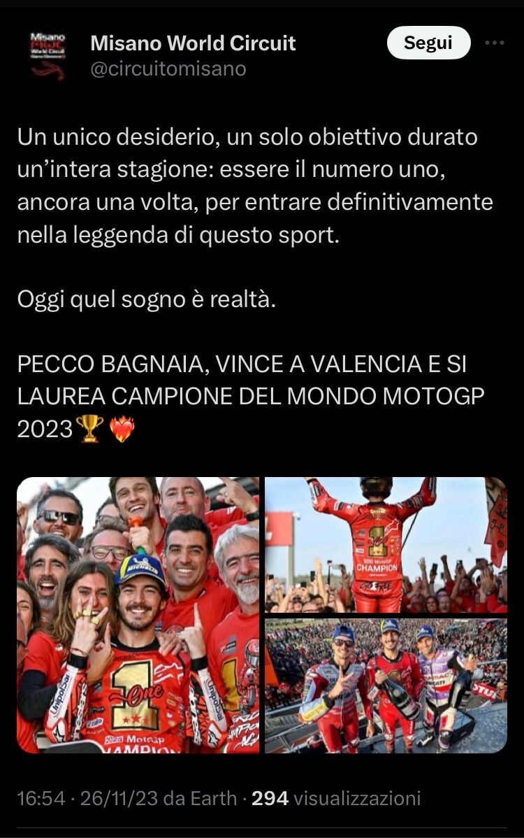 Meloni, Salvini, Juventus: tutti i complimenti social a Bagnaia