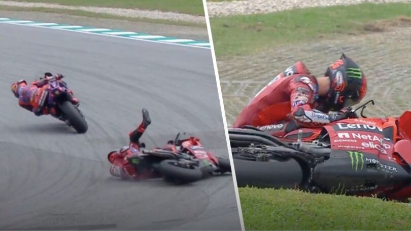 Bagnaia finisce a terra nella Sprint di Sepang: la sequenza