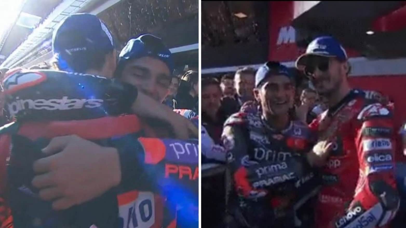 MotoGP, Bagnaia perde da signore: abbraccia e applaude Martin