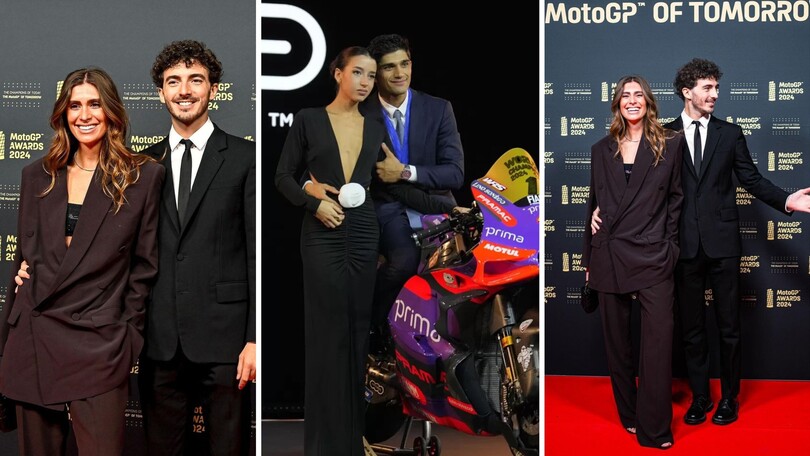 Gala MotoGP, le foto del red carpet di Pecco, con Domizia, e Martin, con Maria