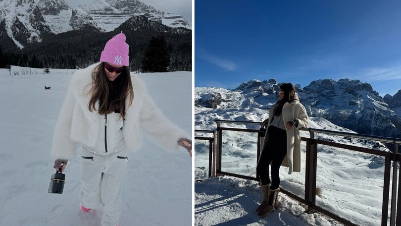 Francesca Sofia Novello sulla neve di Madonna di Campiglio con Valentino