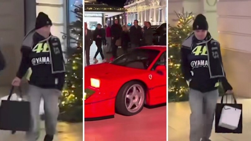 Lando Norris, shopping da MotoGP con la felpa di Valentino Rossi