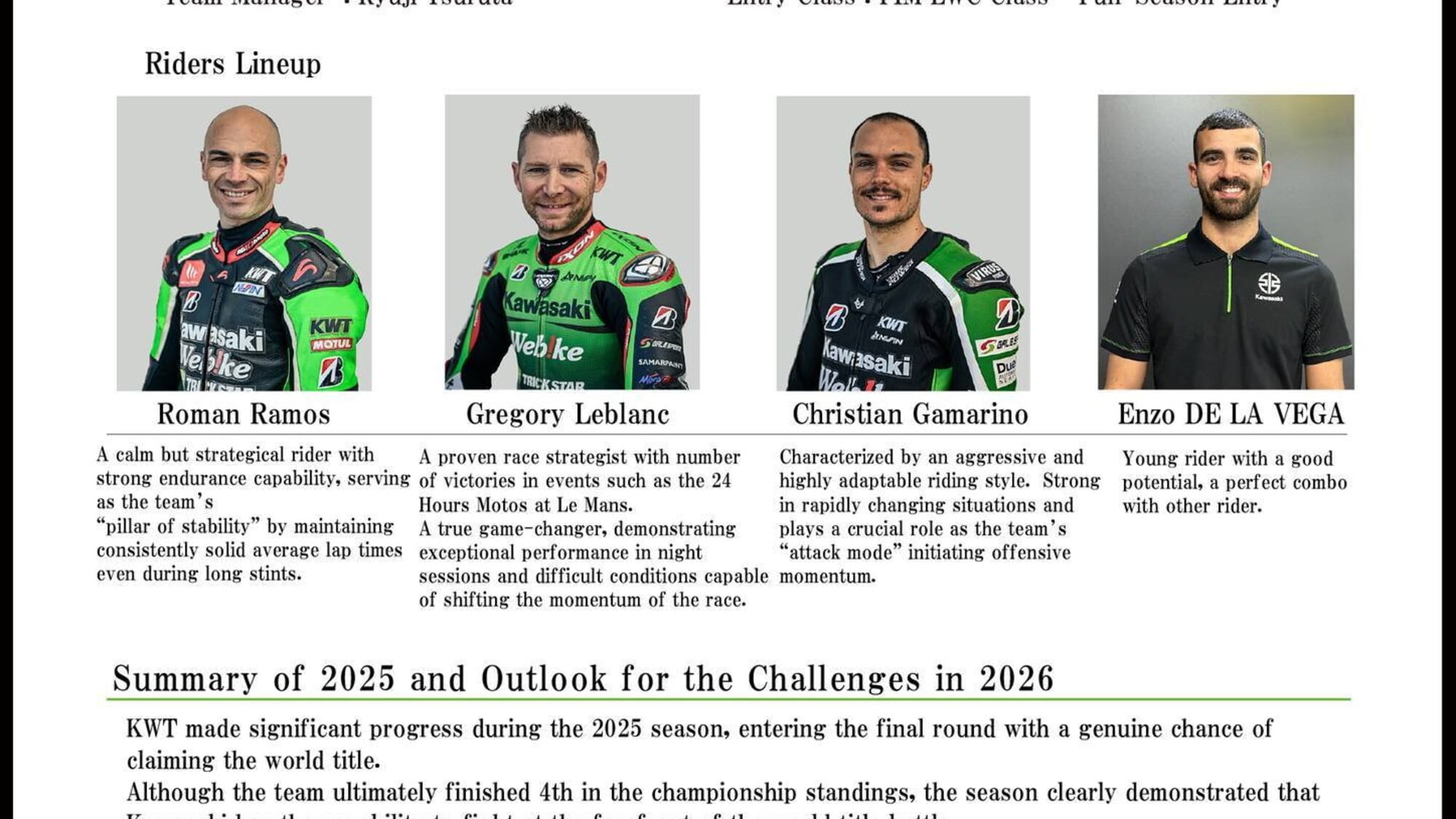 EWC: Enzo de la Vega firma con Kawasaki Webike Trickstar