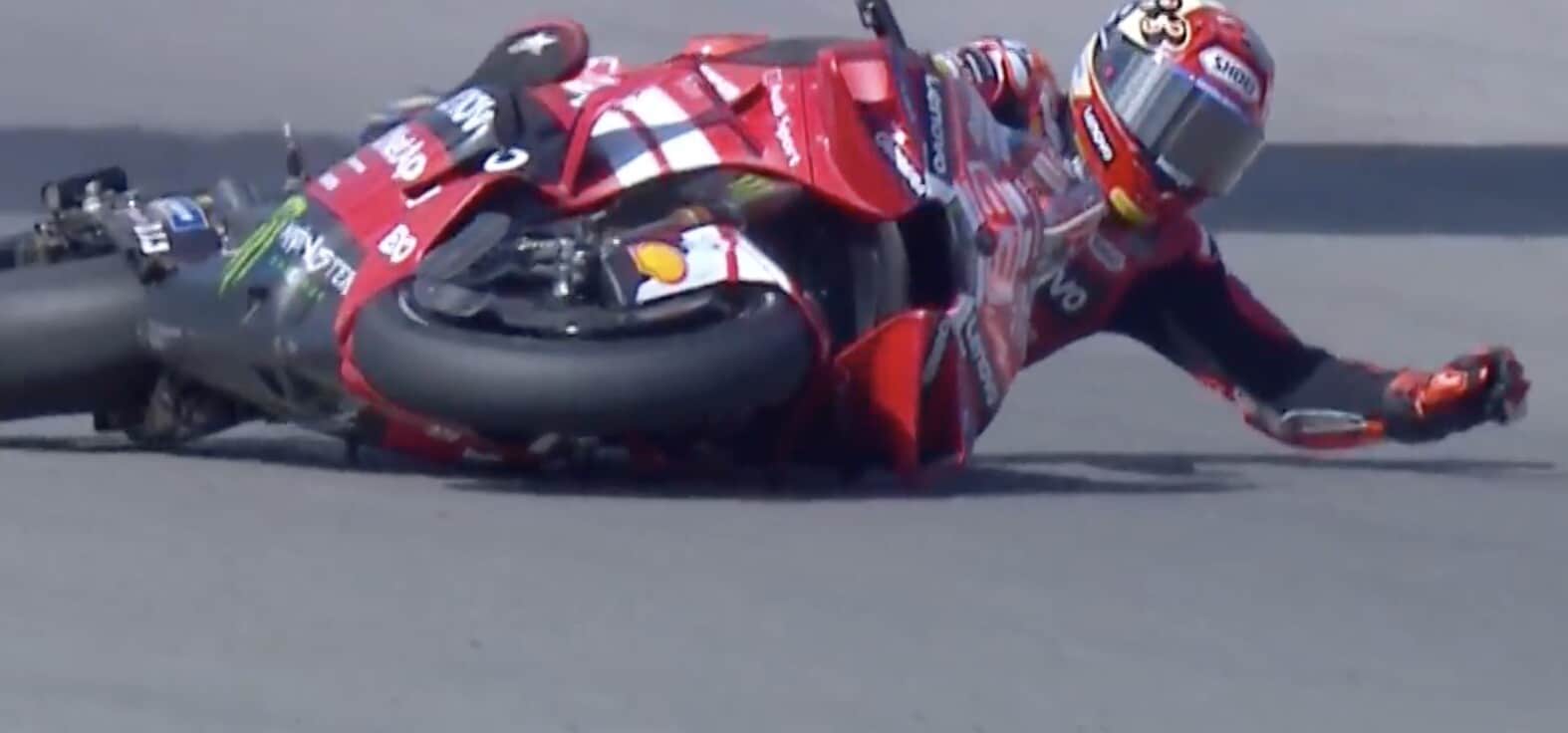 MotoGP USA, inizio da dimenticare per Marquez: la sequenza della caduta in curva 10