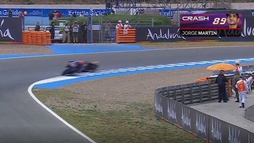 GP Spagna: la caduta a fine turno di Jorge Martin