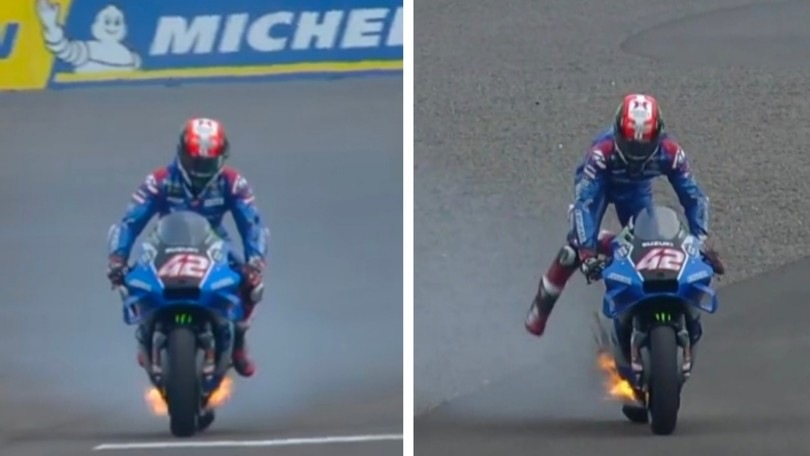 FP4 MotoGP infuocate: Rins salta giù dalla moto in fiamme
