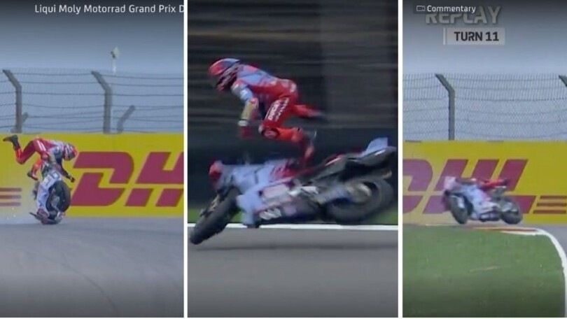 MotoGP, Sachsenring 2024: brutto high side di Marc Marquez in curva 11