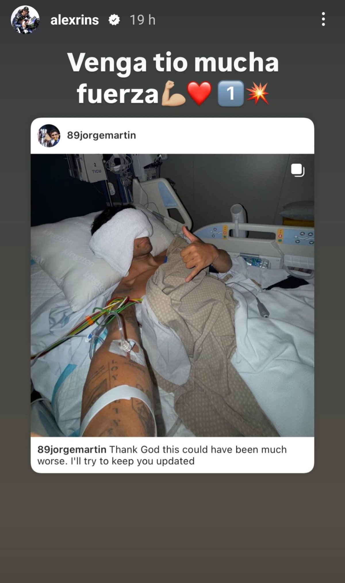 MotoGP: i messaggi di auguri all'infortunato Jorge Martin dai suoi colleghi