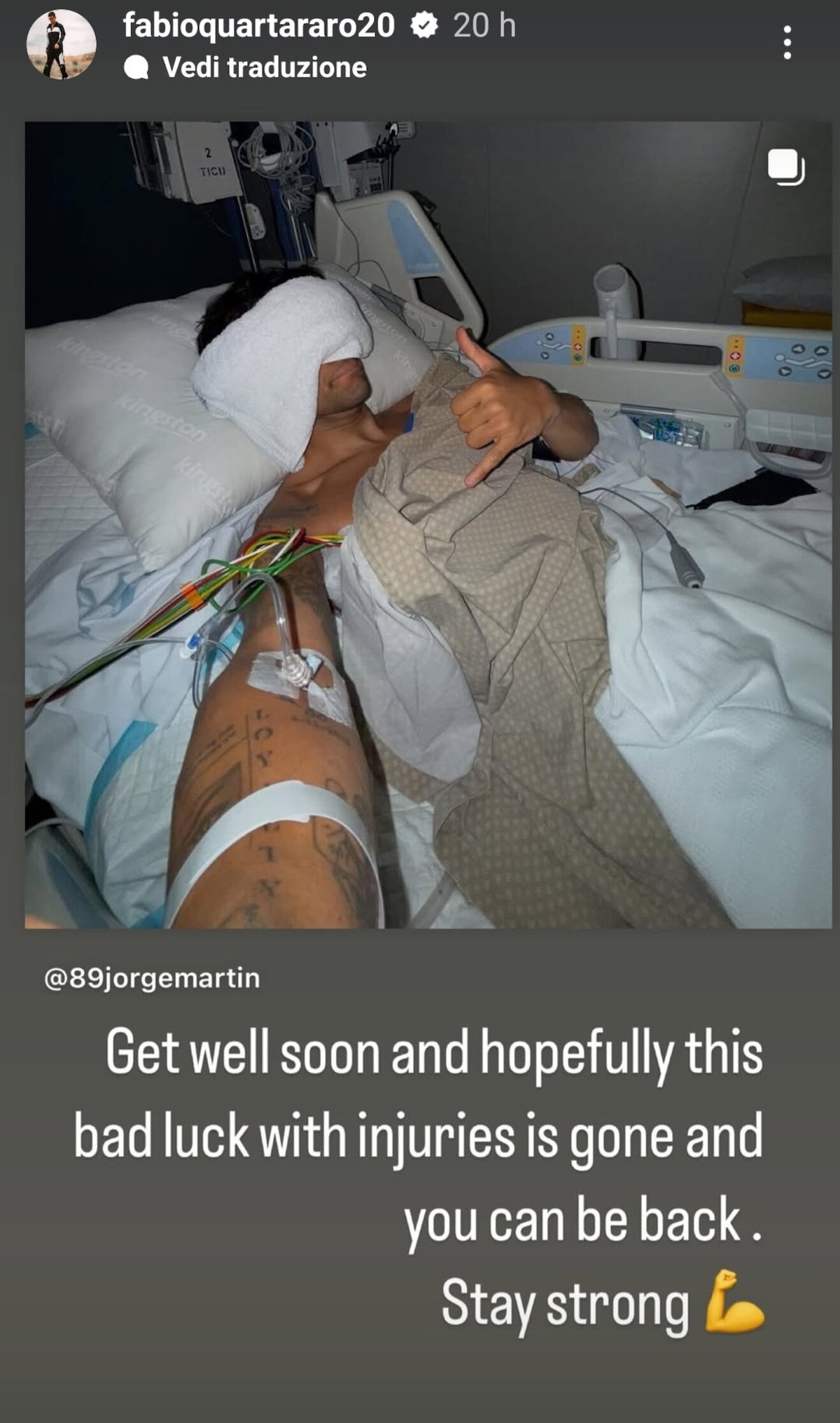 MotoGP: i messaggi di auguri all'infortunato Jorge Martin dai suoi colleghi