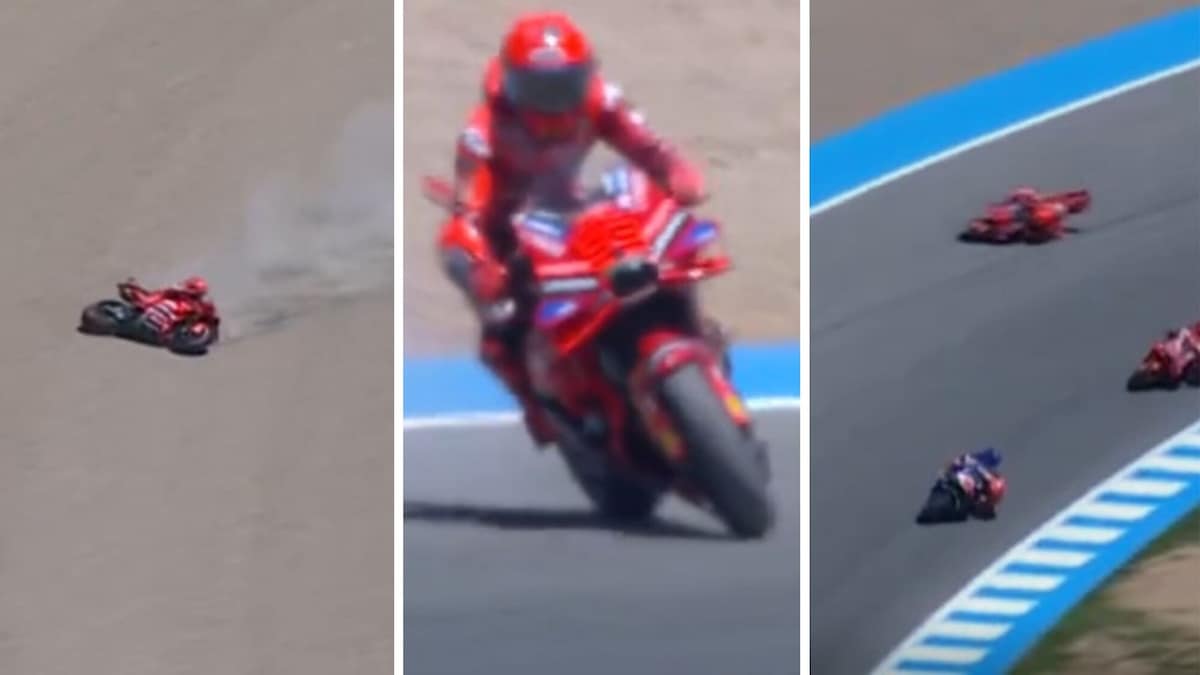 MotoGP, finisce nella ghiaia Marc Marquez: le foto della disastrosa caduta
