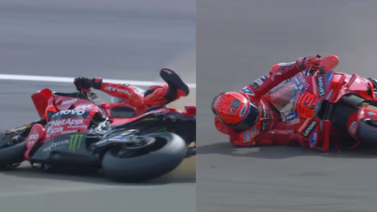 MotoGP, Marc Marquez, la sciocca caduta a Silverstone: le FOTO