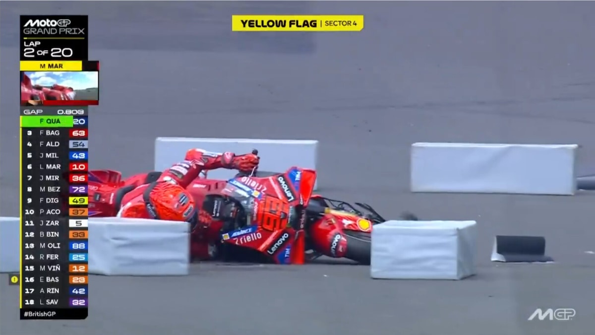 MotoGP caos a Silverstone, Alex e Marc Marquez a terra nel primo giro