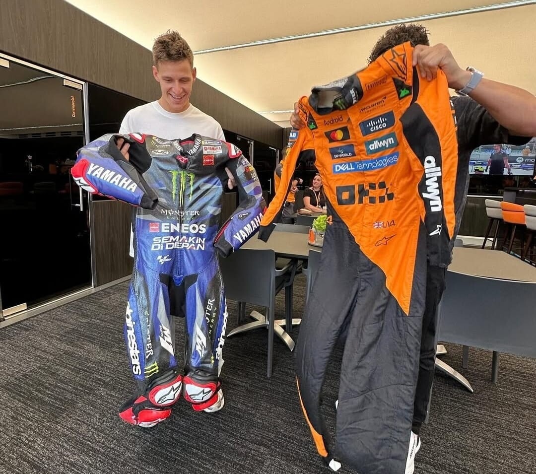 MotoGP e F1 s'incontrano: scambio di tute tra Quartararo e Norris