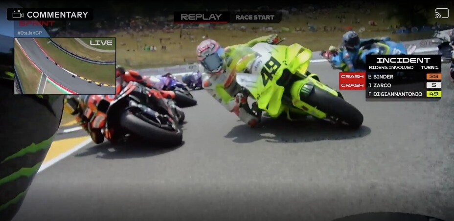 MotoGP, Sprint Mugello: incidente al via tra Di Giannantonio, Binder e Zarco