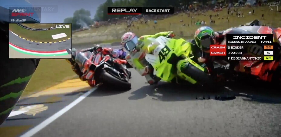MotoGP, Sprint Mugello: incidente al via tra Di Giannantonio, Binder e Zarco