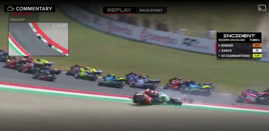 MotoGP, Sprint Mugello: incidente al via tra Di Giannantonio, Binder e Zarco