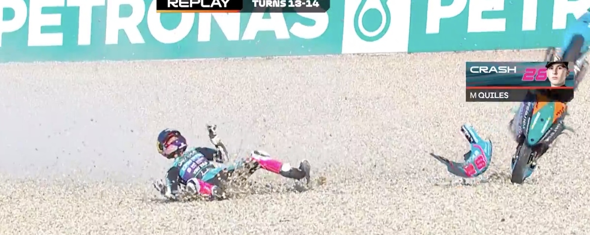 Moto3, la sequenza della spaventosa caduta di Maximo Quiles a Barcellona