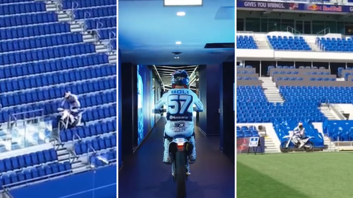 Il Campione del Mondo in moto nel nuovo stadio dell'Everton