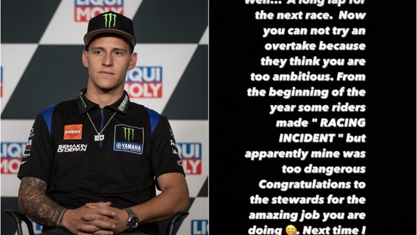 Quartararo contro lo Steward Panel: “Complimenti, non proverò più a superare”