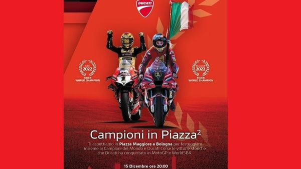 Campioni in piazza. Ducati celebra a Bologna i titoli MotoGP e SBK