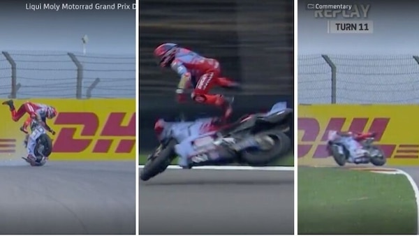 MotoGP, Sachsenring 2024: brutto high side di Marc Marquez in curva 11